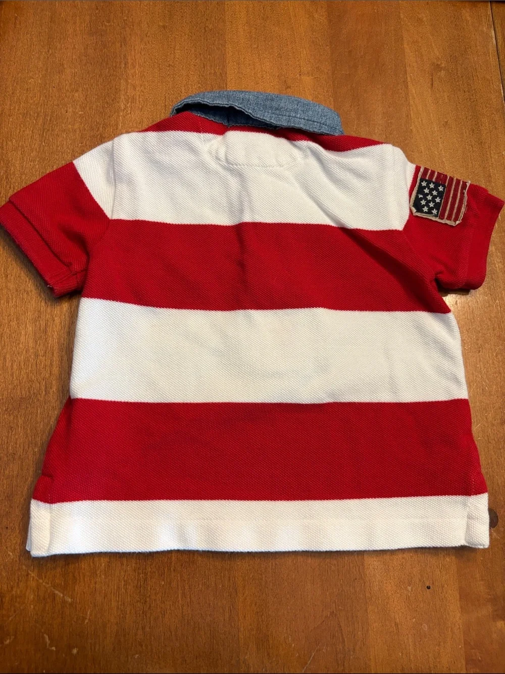 Ralph Lauren Red, White & Chambray Collar Striped Polo